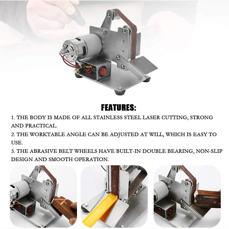 

Mini Electric Belt Sander DIY Polishing Grinding Machine Fixed Angle Sharpening Machine Blade Desktop Cutter Edges Power Tool