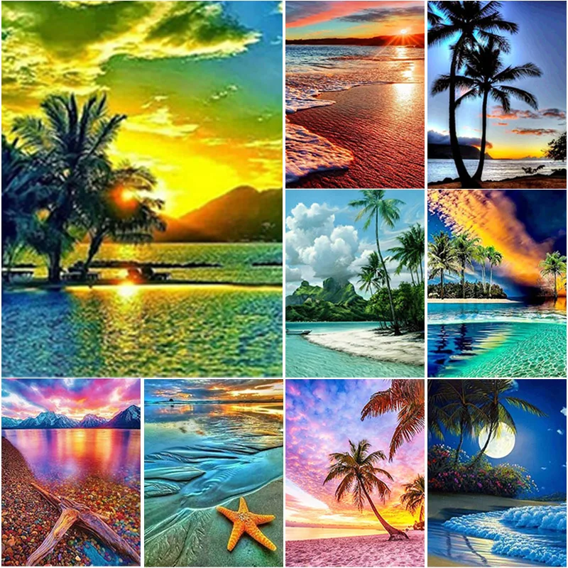 

New DIY 5D Diamond Embroidery Scenery Diamond Painting Sea View Cross Stitch Sunset Full Square Round Drill Home Decor Art Gift