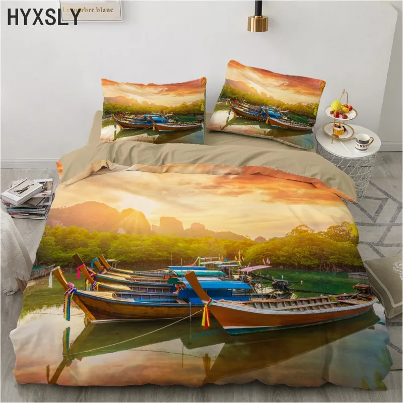 

Hawaiian Style Sunset Boat Bedding Set Lifelike Print 3D Duvet Cover Beach Island King Queen Twin Full Single Size Unique Design