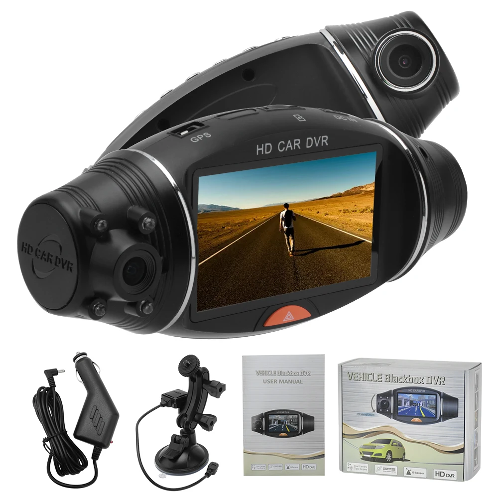 Автомобильный видеорегистратор R310 2 7 дюйма двойной объектив HD GPS ИК 140 градусов