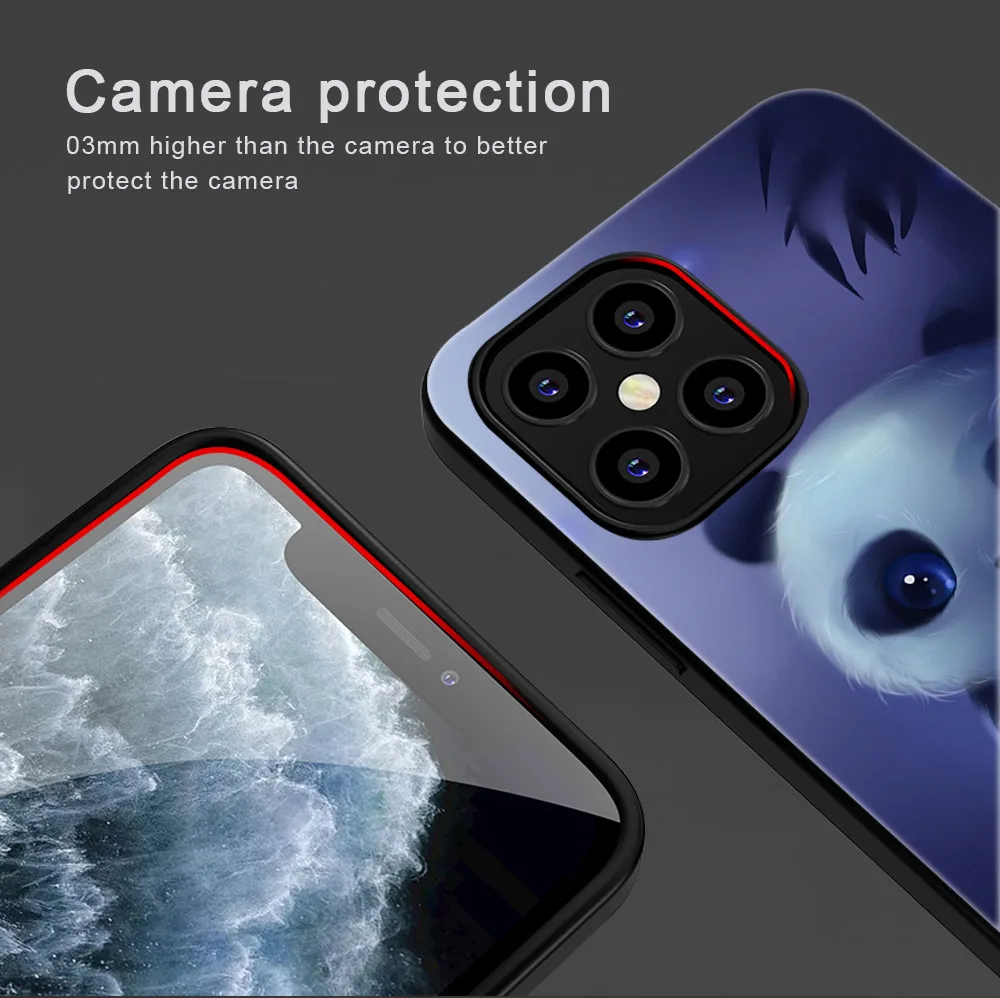 

Lovely Panda Phone Case For iPhone 11 12 Pro Max mini XR X XS Max 7 8 6S Plus SE 2020 Phone Cases Soft TPU Black Cover Coque