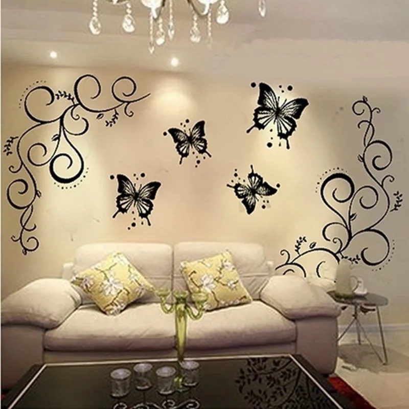 

Home & Kitchen Butterfly and Vine DIY Removable Vinyl Decal Art Mural Home Decor Wall Stickers for Living Room Decals