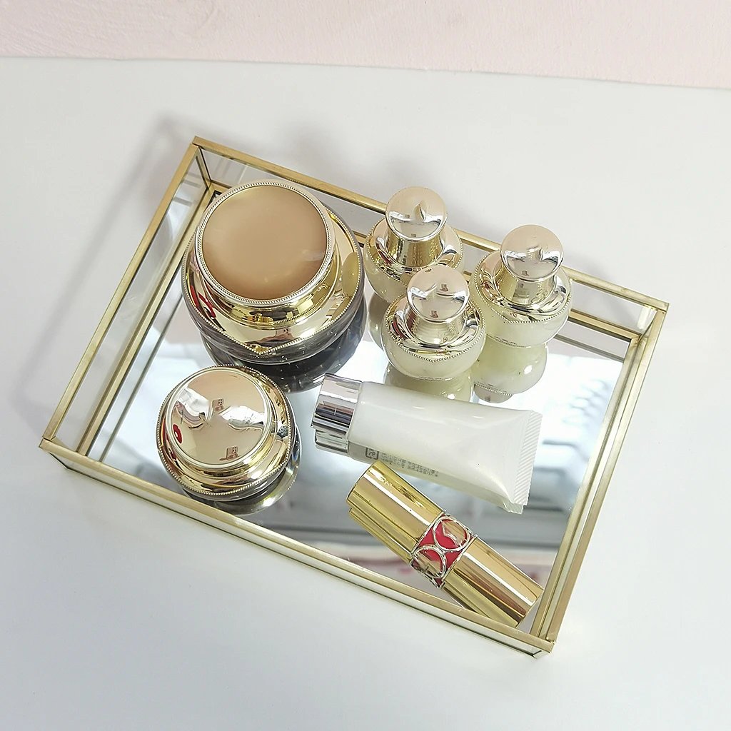 

Retro Gold Glass Decorative Storage Tray for Makeup Dessert Bracelet Perfume