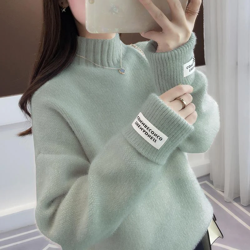 Knitted Warm Sweater Female For Autumn winter 2020 Ladies Long Sleeve Women Turtleneck Tricot Pullover Blue Jumper | Женская одежда
