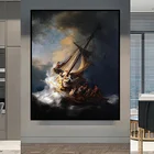 Шторм на море Галилеи, Картина на холсте, голландский золотой век, известное искусство Рембрандта Ван риджна, украшение для дома