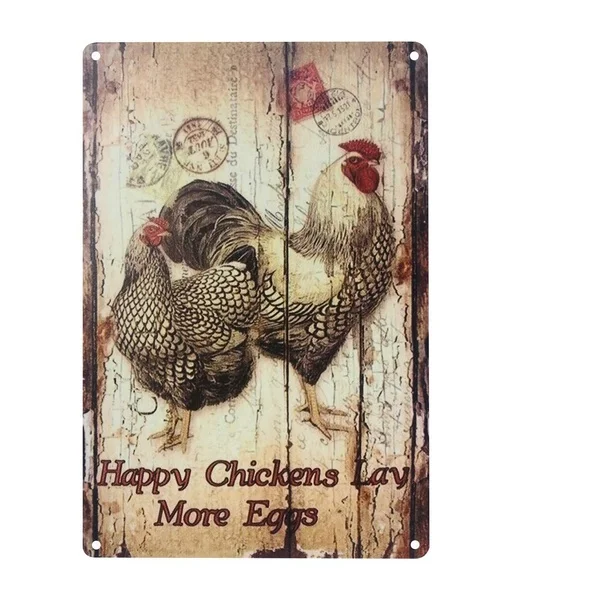 

Rooster Signs Outdoor Happy Chicken Lay More Eggs Vintage Tin Signs Funny Kitchen Signs Wall Decor Outside