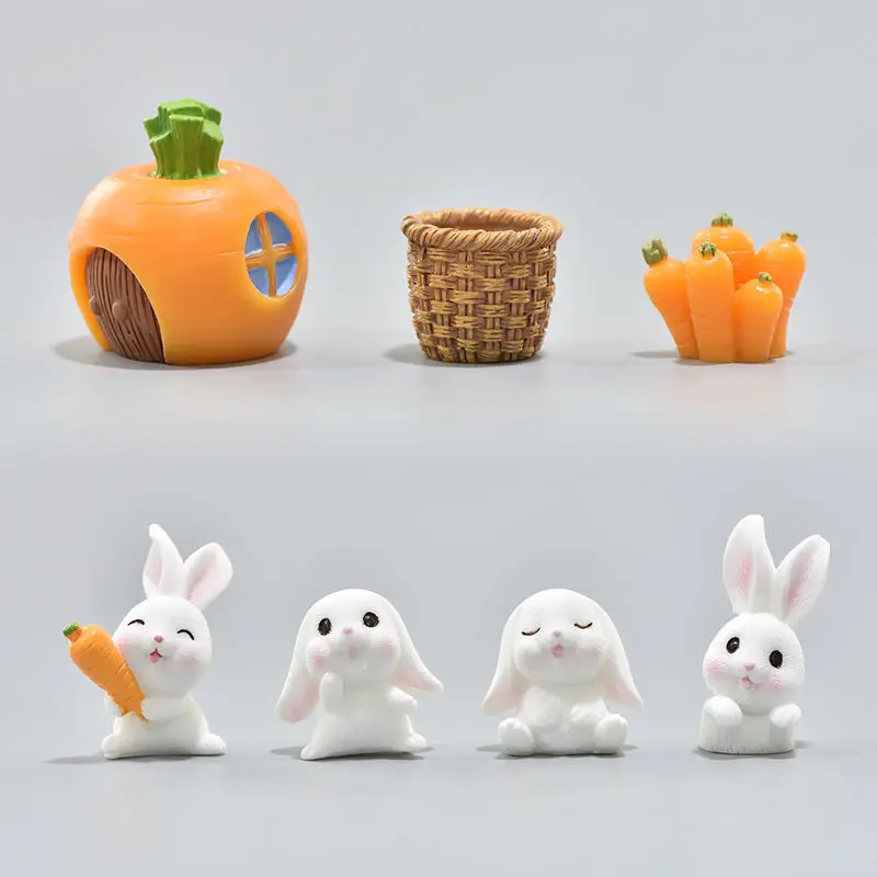

Bonsai knickknacks Cute Animal Cartoon Rabbit Decorations Carrot Rabbit House plant resin accessories