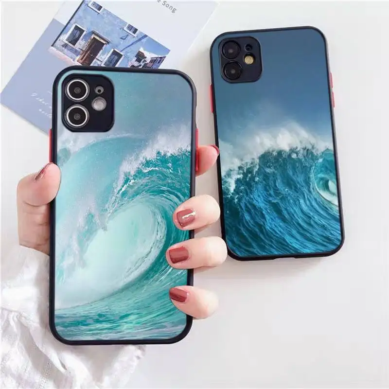 

The Sea Water Wave Beautiful Phone Case Black Transparent Matte For IPhone 7 8 11 12 S Mini Pro X XS XR MAX Plus Cover Shell