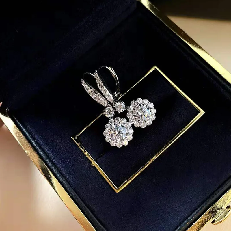 

Wong Rain 100% 925 Sterling Silver Created Moissanite Diamonds Gemstone Wedding Enagement Flower Dangle Earrings Fine Jewelry