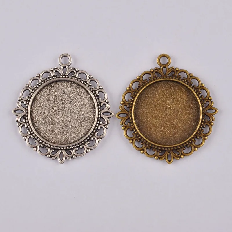 200 шт античная бронза серебро 25 мм Пустой диск кулон Подвеска подвеска поднос