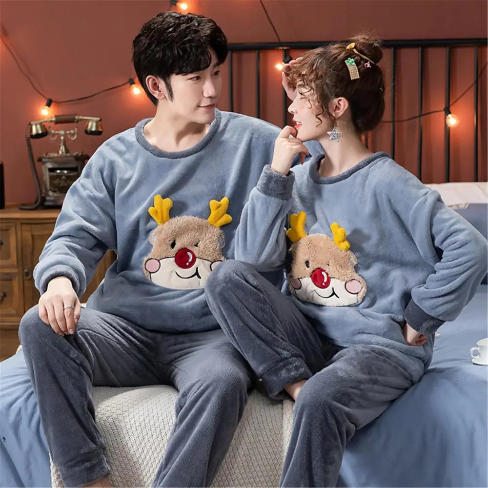 Зимний фланелевый пижамный комплект для женщин мужчин Ститч панда мультфильм