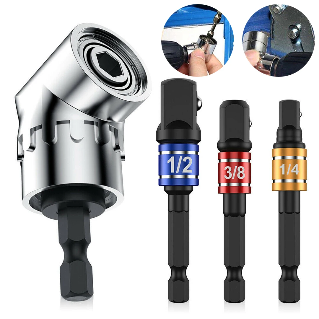 

3Pcs Hex Shank to Square Socket Drill Bits With 105 Degree Short Corner Drill Bit Socket Adapter Extension Bar Attachment Shaft