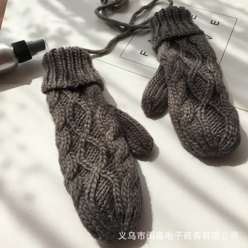 gray2 Женские однотонные шерстяные вязаные перчатки без пальцев на шее, зимние теплые утолщенные женские перчатки, милые варежки - Цвет: gray2