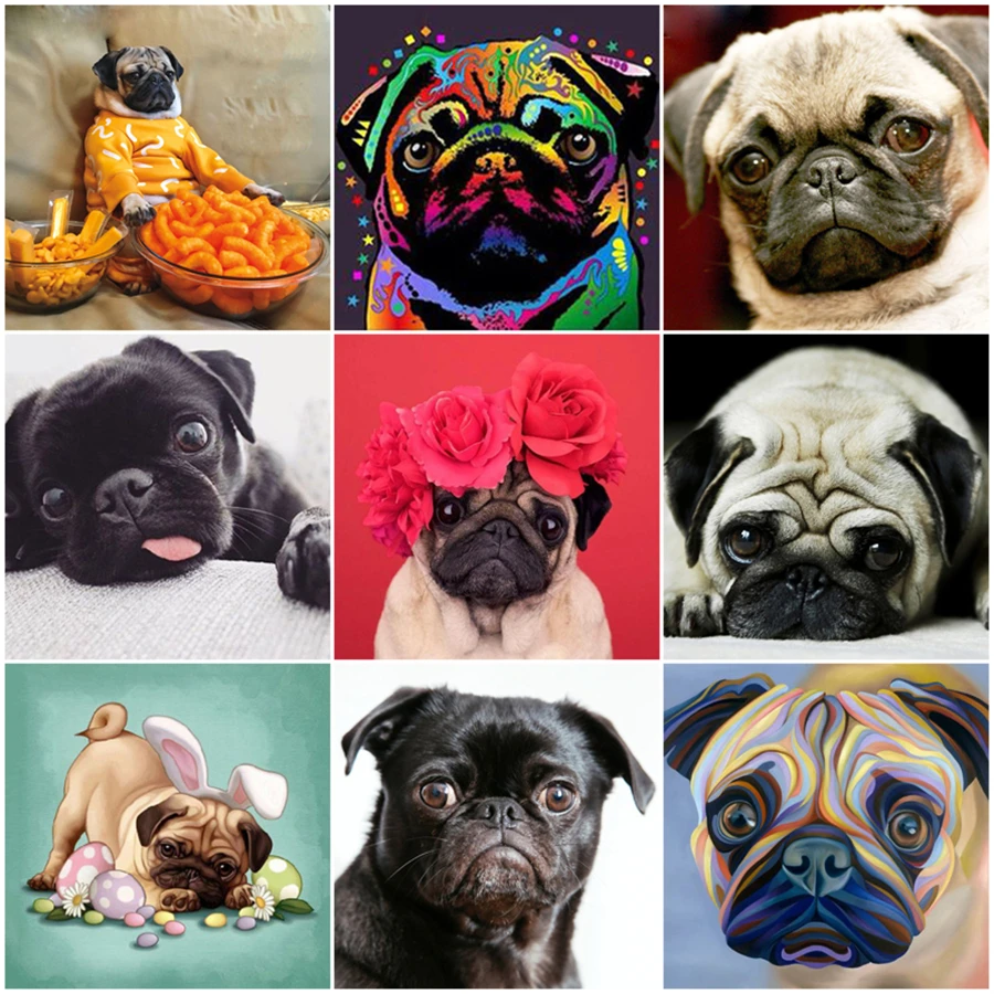 

Алмазная живопись Yumeart, яркие стразы, вышивка, Алмазная мозаика «сделай сам», картины из страз, мопс, собака, животные искусство, европейское ...