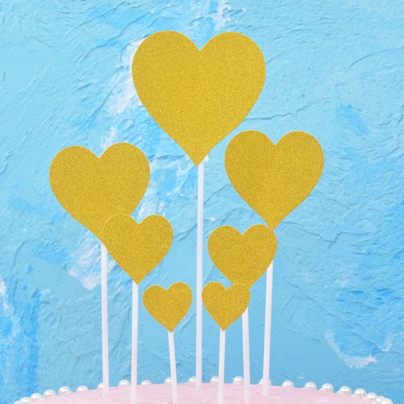 7 шт./компл. Топпер для торта в форме сердца из красного золота с зубочисткой