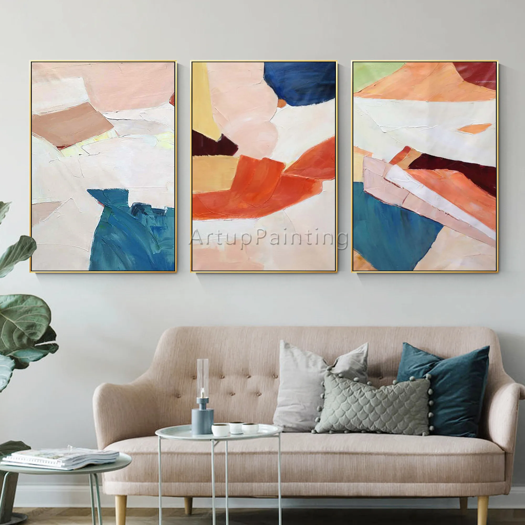Набор из 3 современных абстрактных картин ручной росписи на холсте настенные