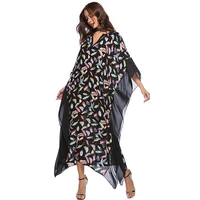 spring and summer 2021 new womens dress v neck sexy bat sleeve printed loose dress