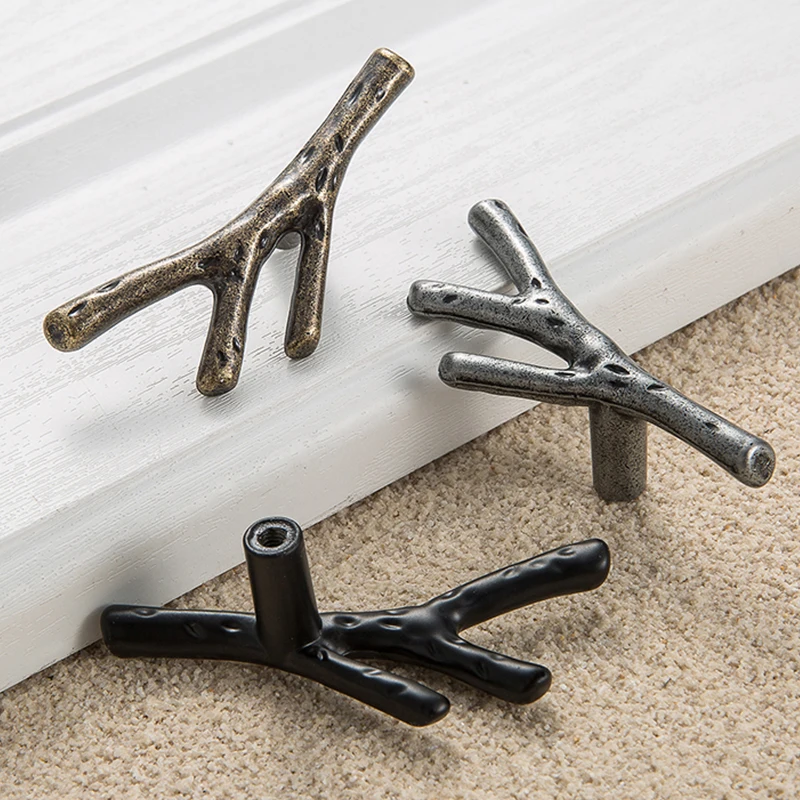 Простая винтажная ветка дерева американские ручки для шкафа черная серебряная
