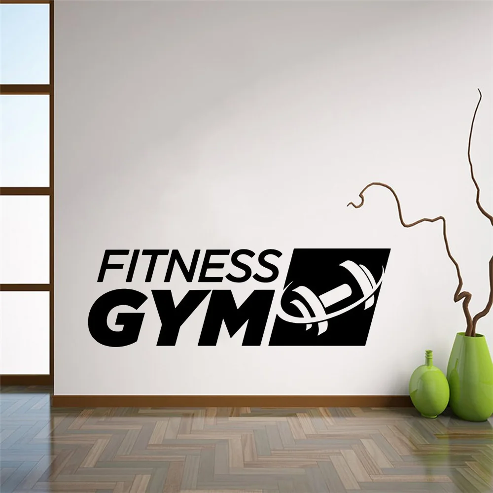 Fitness Gym Logo Wall Decal Sports Dumbbell Vinyl Interior Decoration Sticker Art Decor Mural Removable Wall Poster