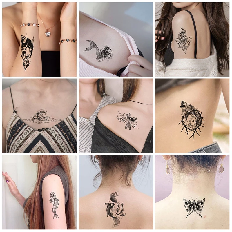 2Pcs Waterproof Temporary Tattoo Sticker Wolf Tiger Flash False Tattoo Body Decorate Art Decals Arm Fake Sleeve Tattoo Women Men
