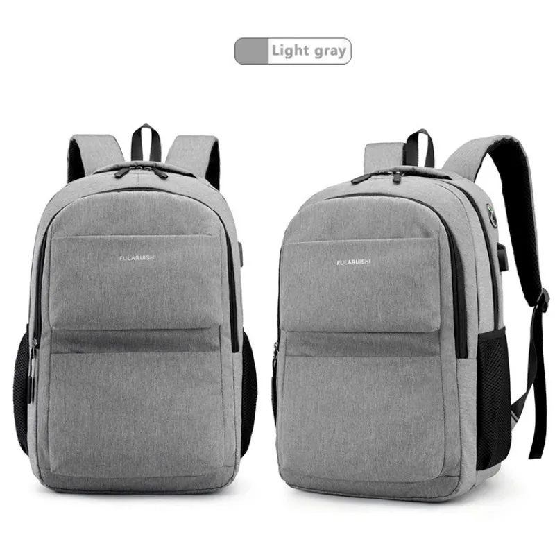 Light gray Men Backpack School Bag Waterproof Nylon New Schoolbag Business Laptop Polyester Bag 14 Shoulder Bag 15.6 Inch Computer Packsack - Цвет: Light gray