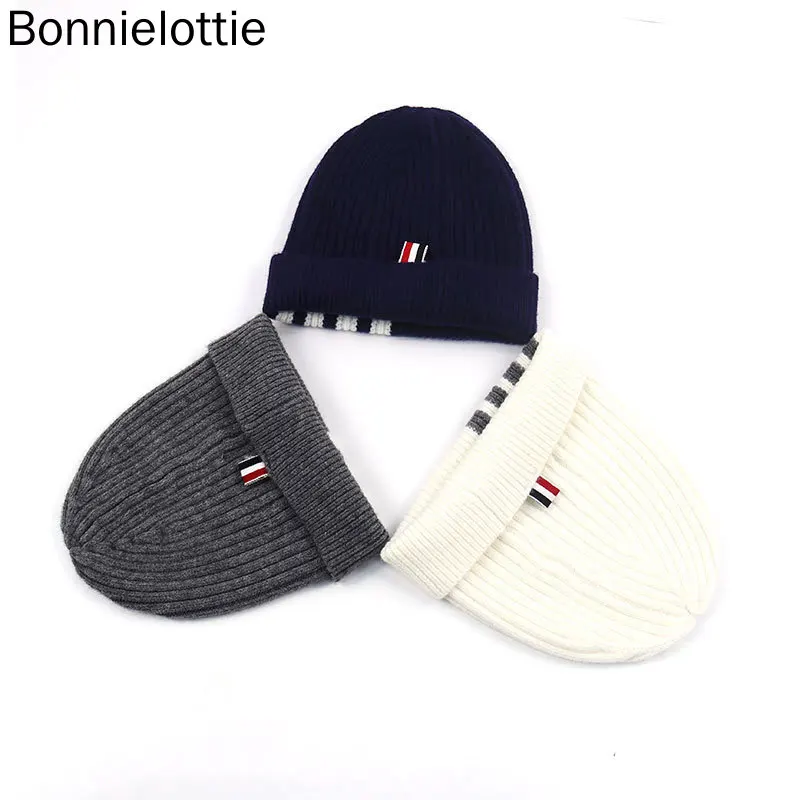 

TB BROWIN Hat Wool Winter Warm Knitted Striped Men Women Couple Hat