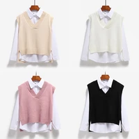sweater vest women v neck solid side slit asymmetrical sweaters vests womens stylish casual korean style waistcoats all match