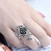handmade antique silver plated rose carving ring wedding ring ladys engagement index finger ring hip hop jewelry anniversary