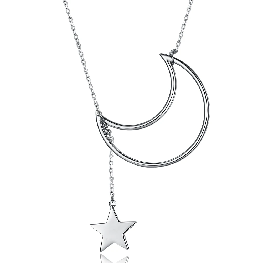 

ZEMIOR 925 Sterling Silver Necklaces For Women Big Moon Tiny Stars Necklace Hot Sale Simple Gift Fine Jewelry New Listing