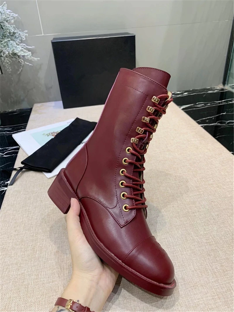 

Genuine LeatherLace Up Women Combat Boots Women Shoes Ruwnay Motorcycle Boots Designer Military Biker Botas Mujer Trend Booties