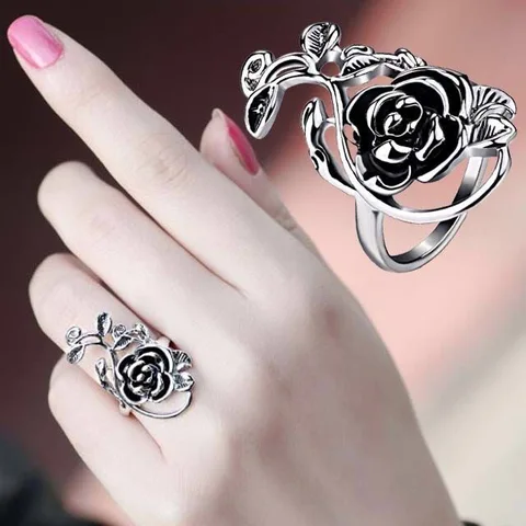 Женское кольцо в стиле панк, посеребренное кольцо в стиле ретро с цветком розы, вечерние АР в готическом стиле, 2021