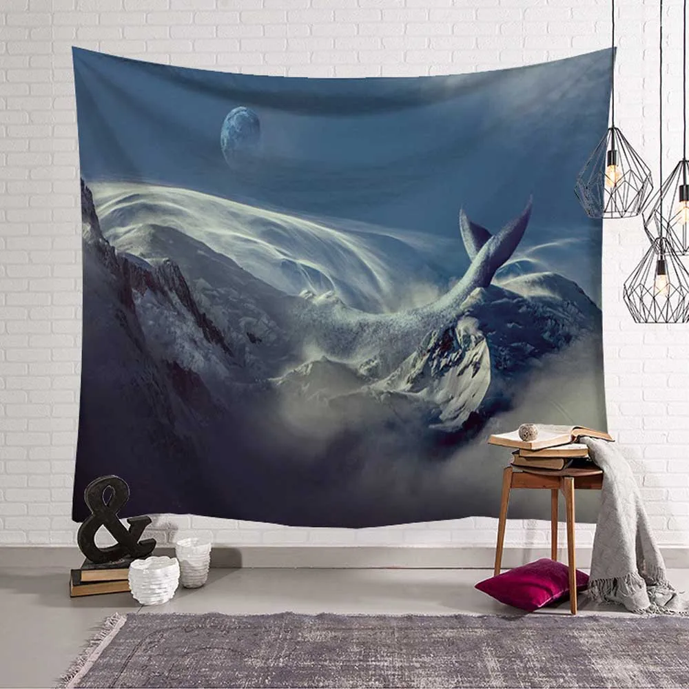 Синий кит дельфин настенный подвесной гобелен глубоководные волны Печатный