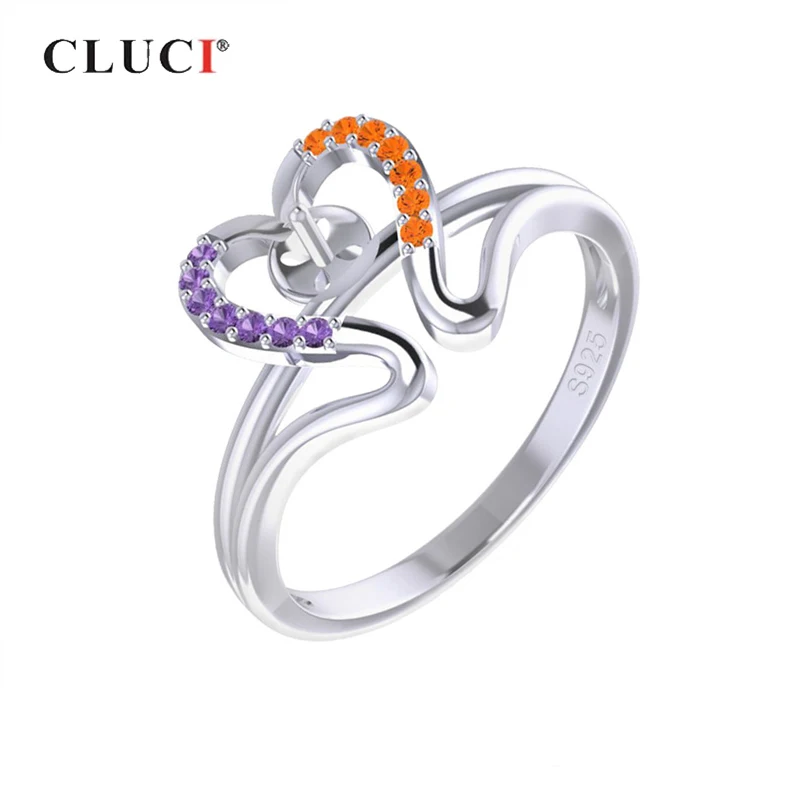 

Серебряное кольцо CLUCI 925 с любовным сердцем, Женское кольцо с жемчугом специального дизайна, Женское кольцо с искусственным бриллиантом, ювелирное изделие SR1081SB