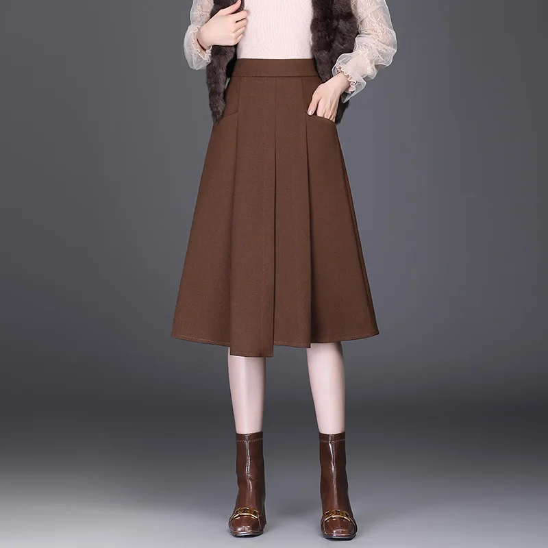 

Elastic Irregular A-line Black Skirt For Women Fall Winter High Waist Warm Woolen Shirt Elegant Chic Mid-long Skirts Femme