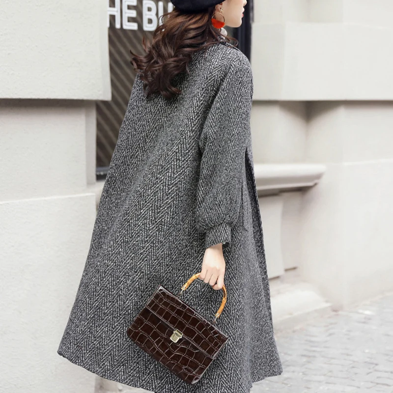 2019 осенне зимнее шерстяное пальто Женская Полосатая накидка верхняя одежда