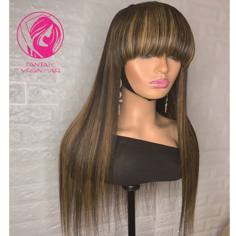 

Human Hair Laced Frontal Wig 13x4/13x6 Straight Lace Wigs with Bangs for Women Pre Plucked Indian Remy Hair 150% Glueless Wig