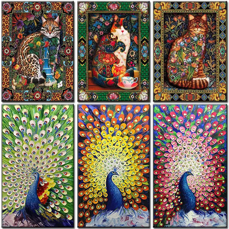 

5D DIY Diamond Painting Kits Crystal Cartoon Animal Cat Full Round With AB Drill Rhinestone Peacock embroider Crafts For Child