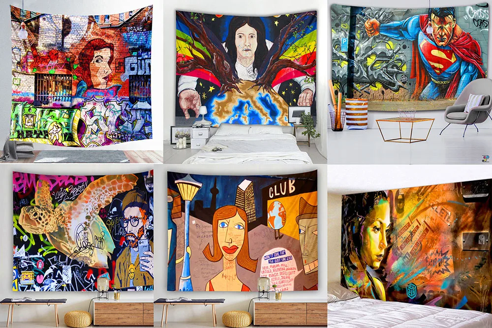 Гобелен в стиле граффити настенный пляжный коврик богемном полиэстеровое одеяло