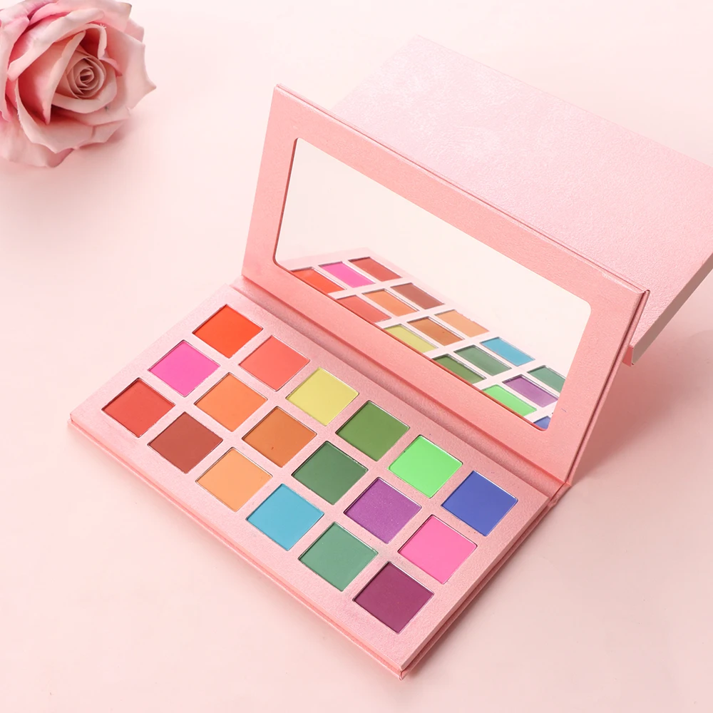 Палитра неоновых теней для век 18 цветов матовые и яркие тени шелковистая пудра