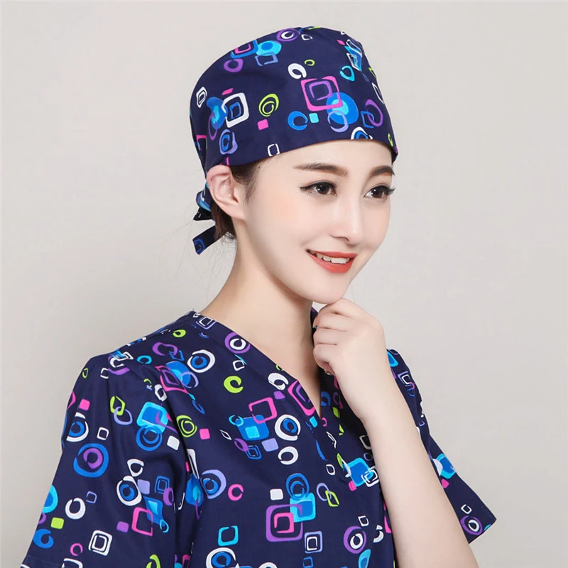

Geometric pattern doctor hat pet hospital nurse printed hat fashion dentist hat dark casual scrub hat adjustable chef hat