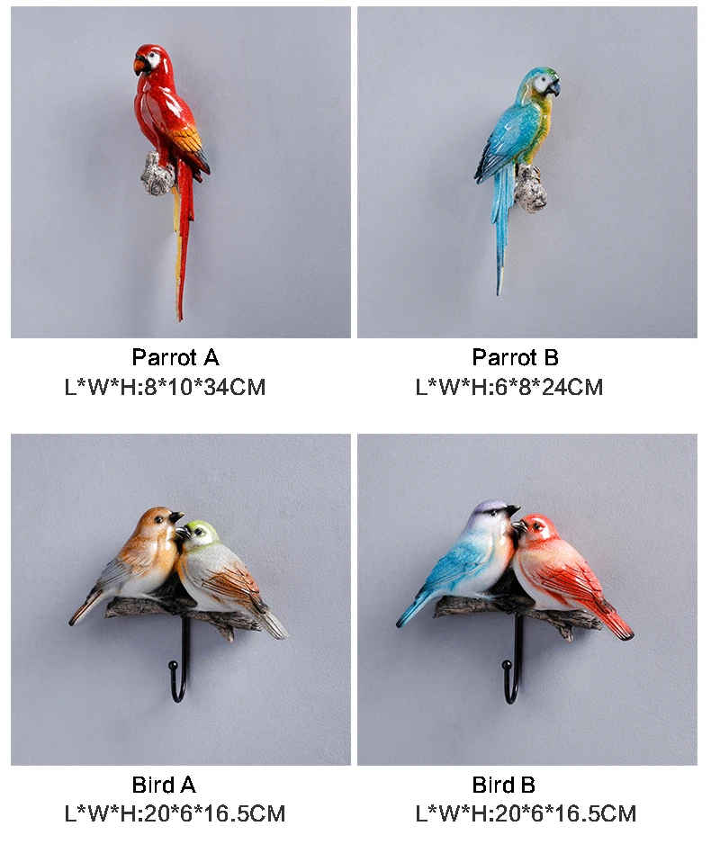 

Hand Painted Poly Resin Parrot Bird Figurine Wall Mount Plaque with Hooks