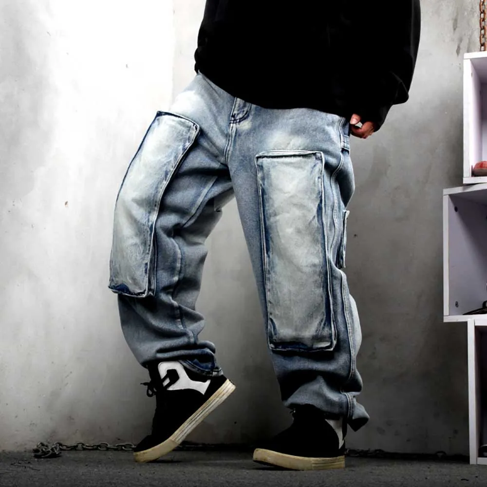 New Fashion Cargo Jeans Men Casual Denim Pants Loose Baggy Straight Trousers Streetwear Hiphop Harem Jeans Men Clothing