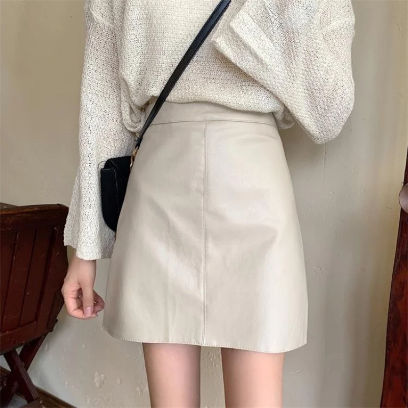 

Женская юбка из ПУ кожи, новая популярная Осенняя юбка с высокой талией, трапециевидная юбка