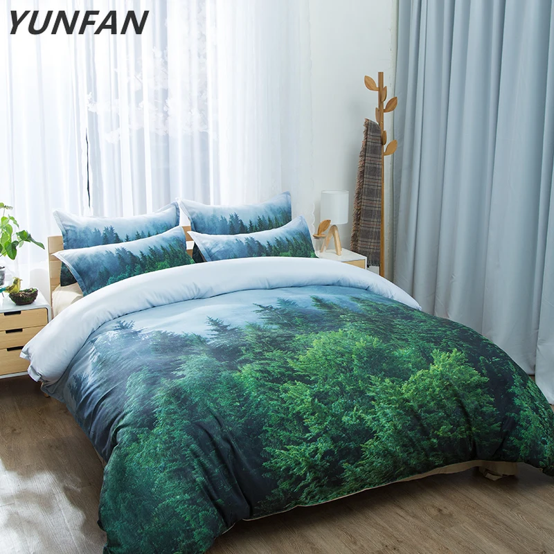 

Natural Maple Forest Bedding Set 3 Piece Rustic Fall Autumn Tree Duvet Cover green Woodland Leaves single double king Bed Sets