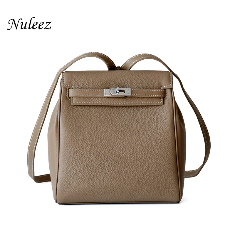 

Nuleez Classical Mini Backpack Genuine Cowhide Leather Fashion Lady Designed Bag Top Quality Silver Lock Daily Wearing for Lady