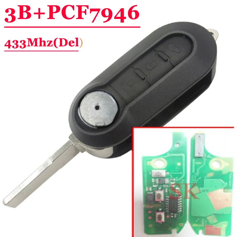 

XNRKEY Replace Car Remote Key 3 Button Flip Remote Key 433MHZ For Fiat 500 With PCF7946 Chip