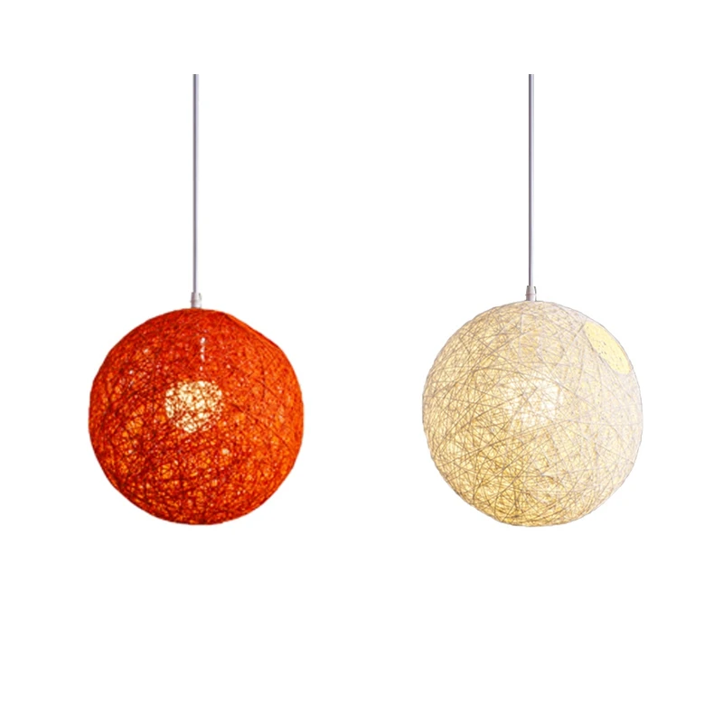 

LBER 2X White/Orange Bamboo, Rattan And Hemp Ball Chandelier Individual Creativity Spherical Rattan Nest Lampshade