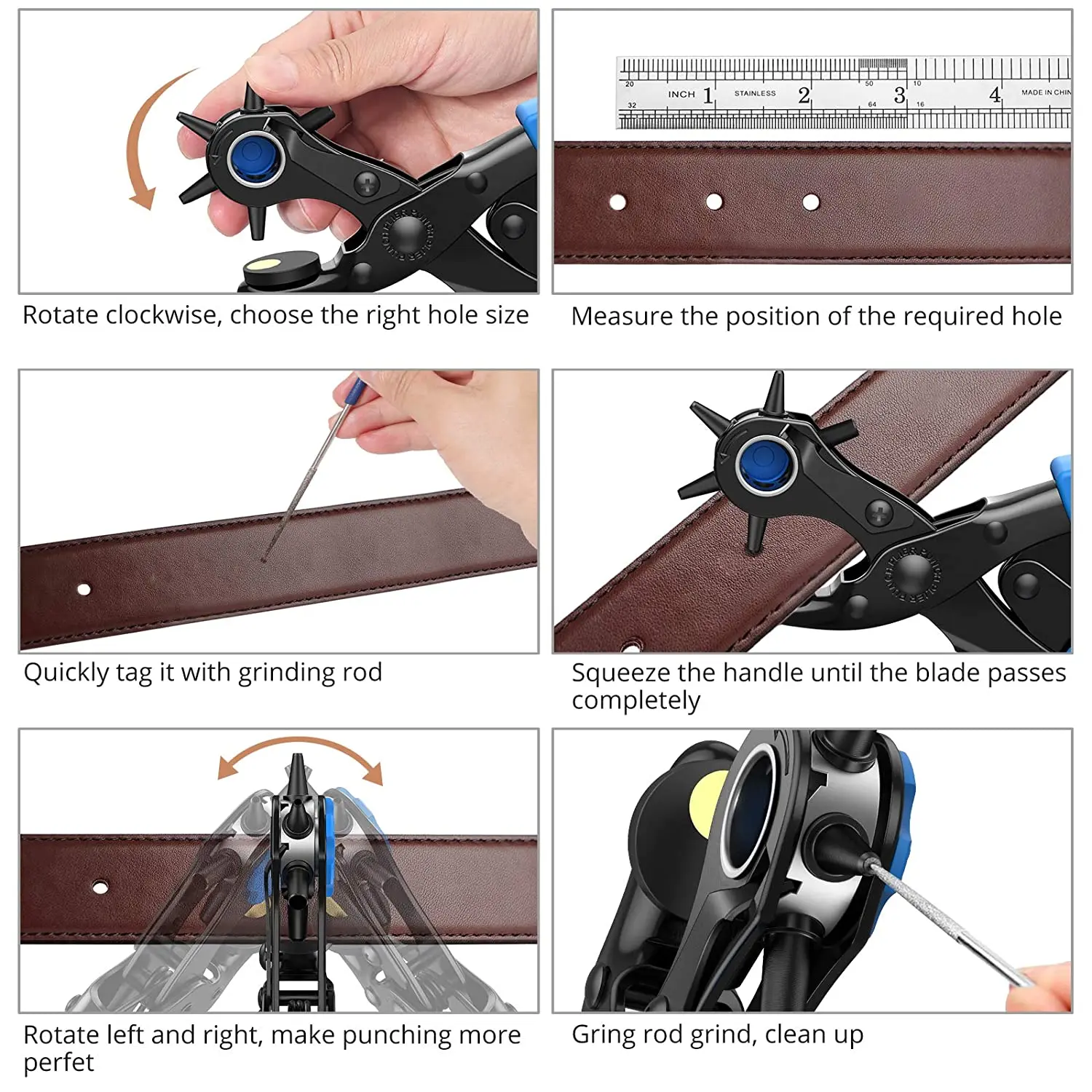 Pаспродажа Набор плоскогубцев с дырочками, набор инструментов с вращающимися дырочками с кожаными двойными заклепками и кожаными застежками для ремн...