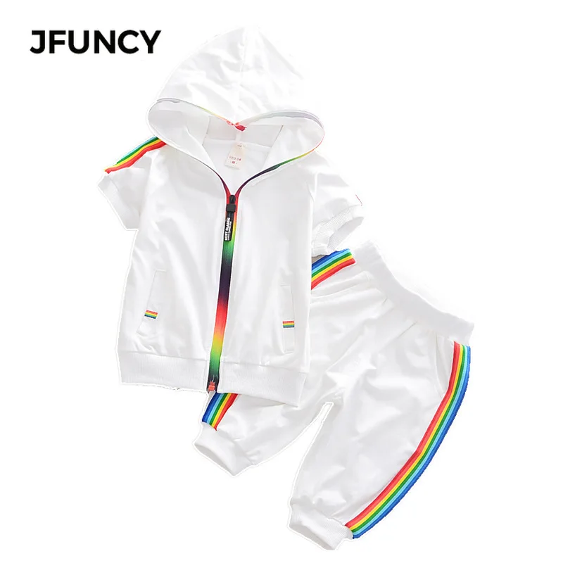 

JFUNCY, детская одежда для мальчиков и девочек, летние хлопковые костюмы с капюшоном на молнии, модные детские спортивные костюмы, детская одеж...
