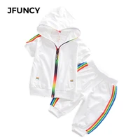 jfuncy boys girls baby child clothes summer cotton zipper hooded two suits t shirts fashion kids tracksuits childrens cjothing